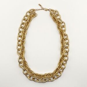 Textured Chains Gold Tone 2 Strand Necklace